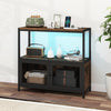 Industrial Coffee Bar Cabinet with LED Lights and Charging Station-Rustic Brown