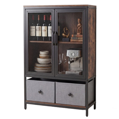 Industrial Coffee Bar Cabinet with 2-Tier Storage Compartment-Rustic Brown