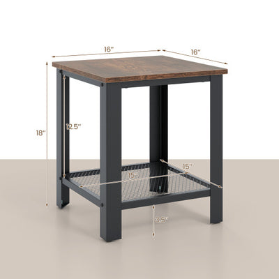 Industrial End Table 2-Tier Side Table-Black