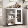 Industrial Side Cabinet with Metal Mesh Door and 3 Open Shelves-White