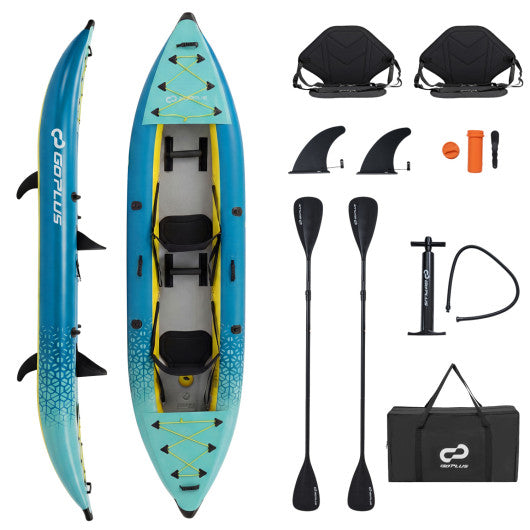 Inflatable 2-person Kayak Set with Aluminium Oars and Repair Kit-Green
