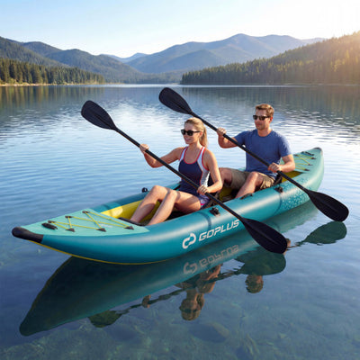 Inflatable 2-person Kayak Set with Aluminium Oars and Repair Kit-Green