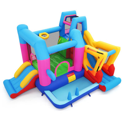 Inflatable Bounce House 8-in-1 Excavator Themed Kids Bouncer with 780W Blower