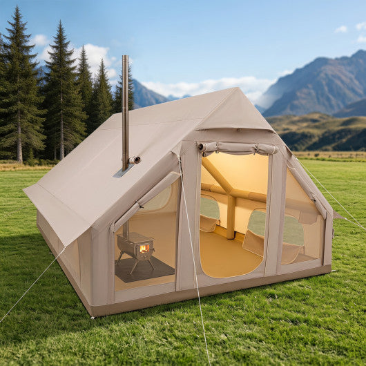 Inflatable  Easy Setup 4 Season Waterproof Oxford Camping Tent for Camping with Stove Jack for 6-10 Person-Beige