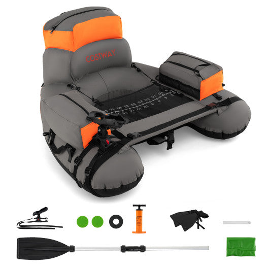 Inflatable Fishing Float Tube with Shoulder Straps and Storage for Angling-Orange