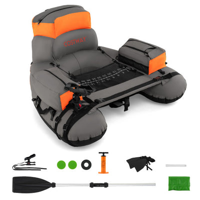 Inflatable Fishing Float Tube with Shoulder Straps and Storage for Angling-Orange