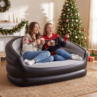 Inflatable Loveseat Couch Portable and Foldable 2-Seater Air Sofa for Adults with Flocked Surface-Grey