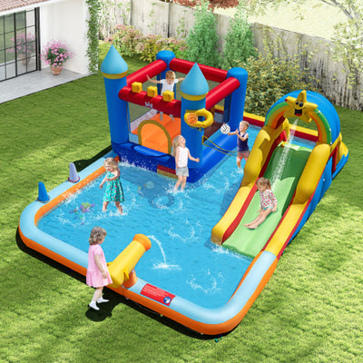 Inflatable Water Slide Park Bouncy Castle with Climbing Wall with 735W Blower