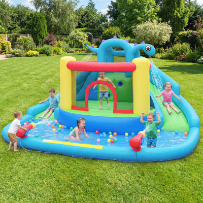 Dinosaur-themed Kids Inflatable Bounce House with Double Slides and 750W Blower