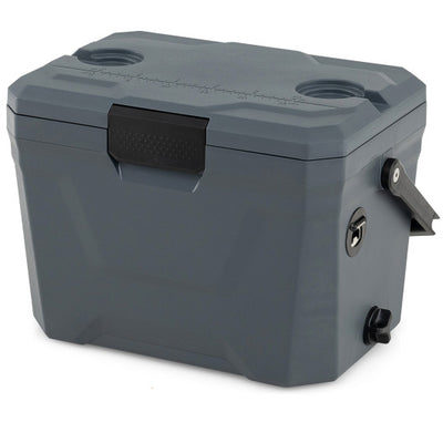 Insulated Portable Cooler Hard Shell Ice Chest with 2 Cup Holders-Gray