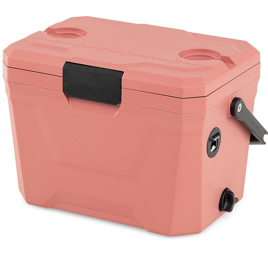 Insulated Portable Cooler Hard Shell Ice Chest with 2 Cup Holders-Pink