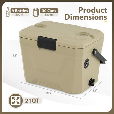 Insulated Portable Cooler Hard Shell Ice Chest with 2 Cup Holders-Sand Color