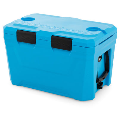 Insulated Portable Cooler Hard Shell Ice Chest with 2 Cup Holders Bottle Opener and Drain Plug-Blue