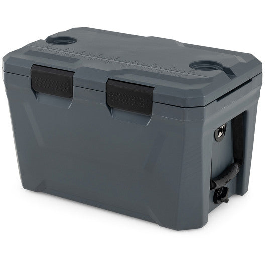 Insulated Portable Cooler Hard Shell Ice Chest with 2 Cup Holders Bottle Opener and Drain Plug-Gray