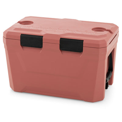 Insulated Portable Cooler Hard Shell Ice Chest with 2 Cup Holders Bottle Opener and Drain Plug-Pink