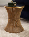 Italian Gold Twisted Iron Side Table with Tassel Rope Accent and Inset Black Granite Top