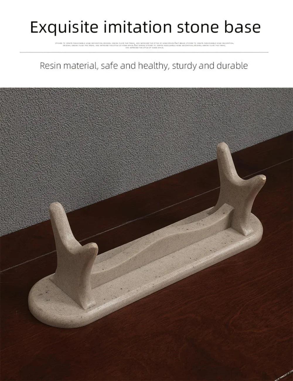 Ivory Resin Running Horses Tusk Sculpture on Stand