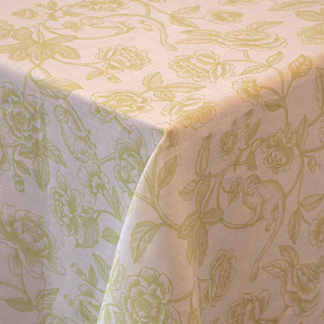 Ivory Flora Parlour Premium Linen Tablecloth
