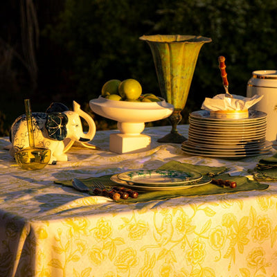 Ivory Flora Parlour Premium Linen Tablecloth