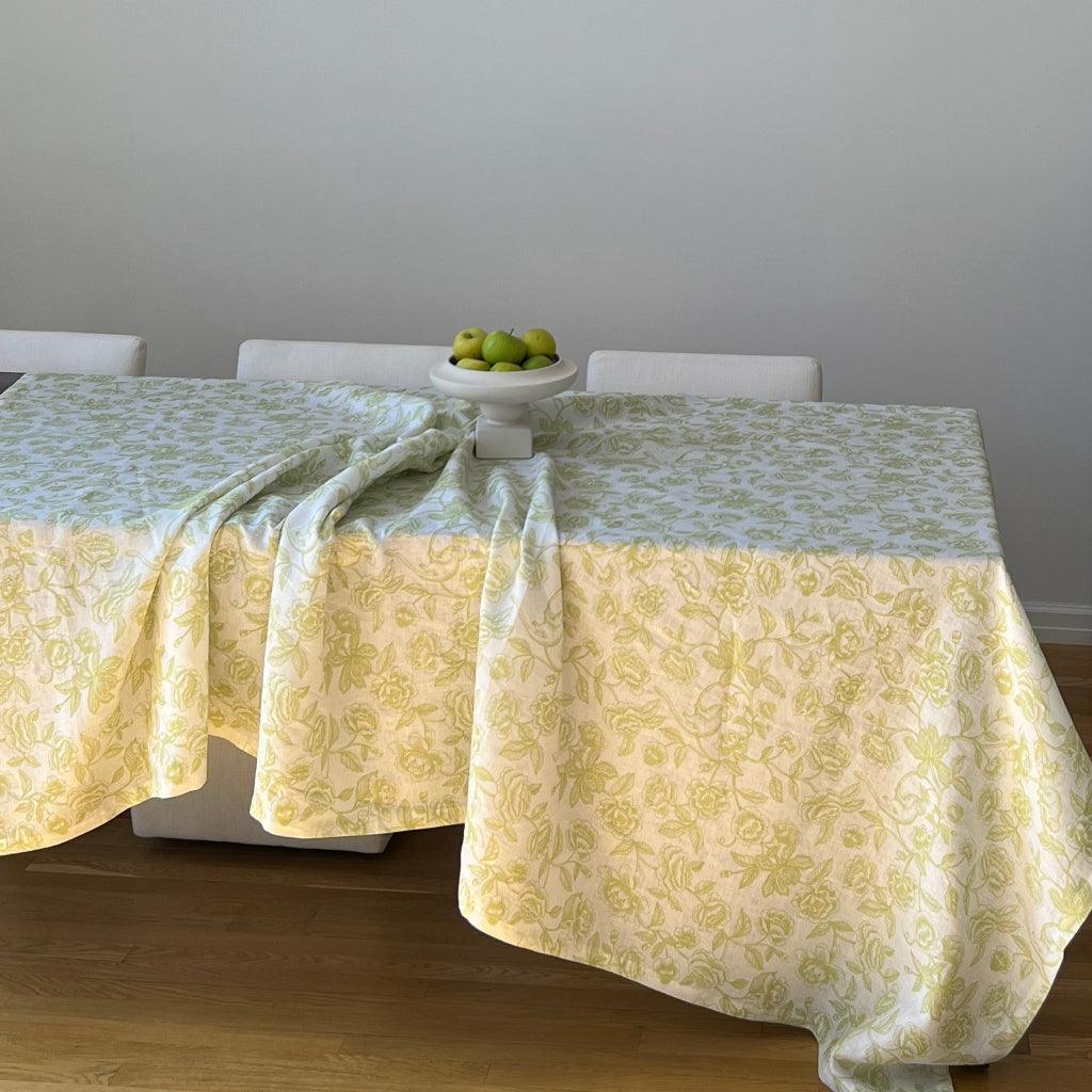 Ivory Flora Parlour Premium Linen Tablecloth