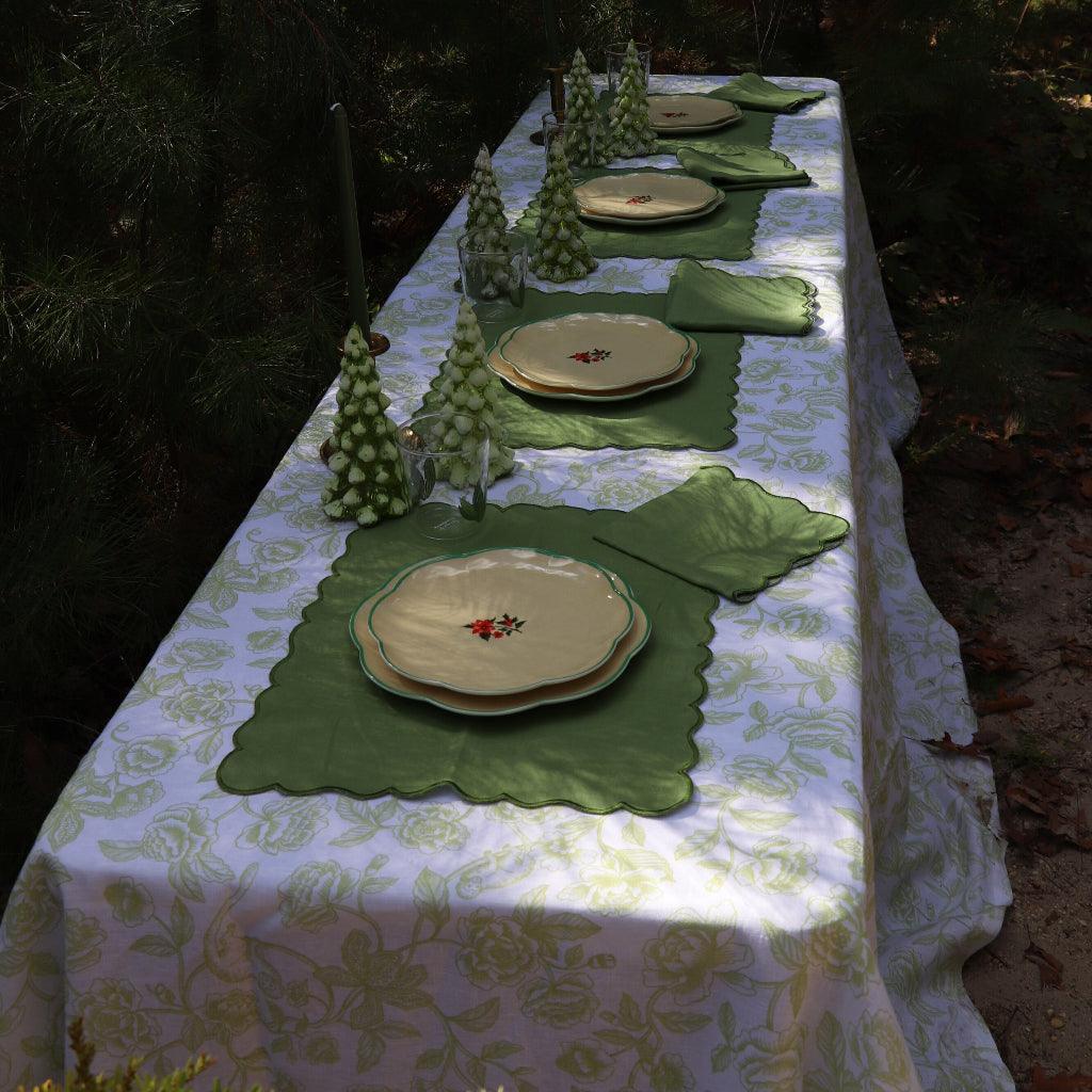 Ivory Flora Parlour Premium Linen Tablecloth