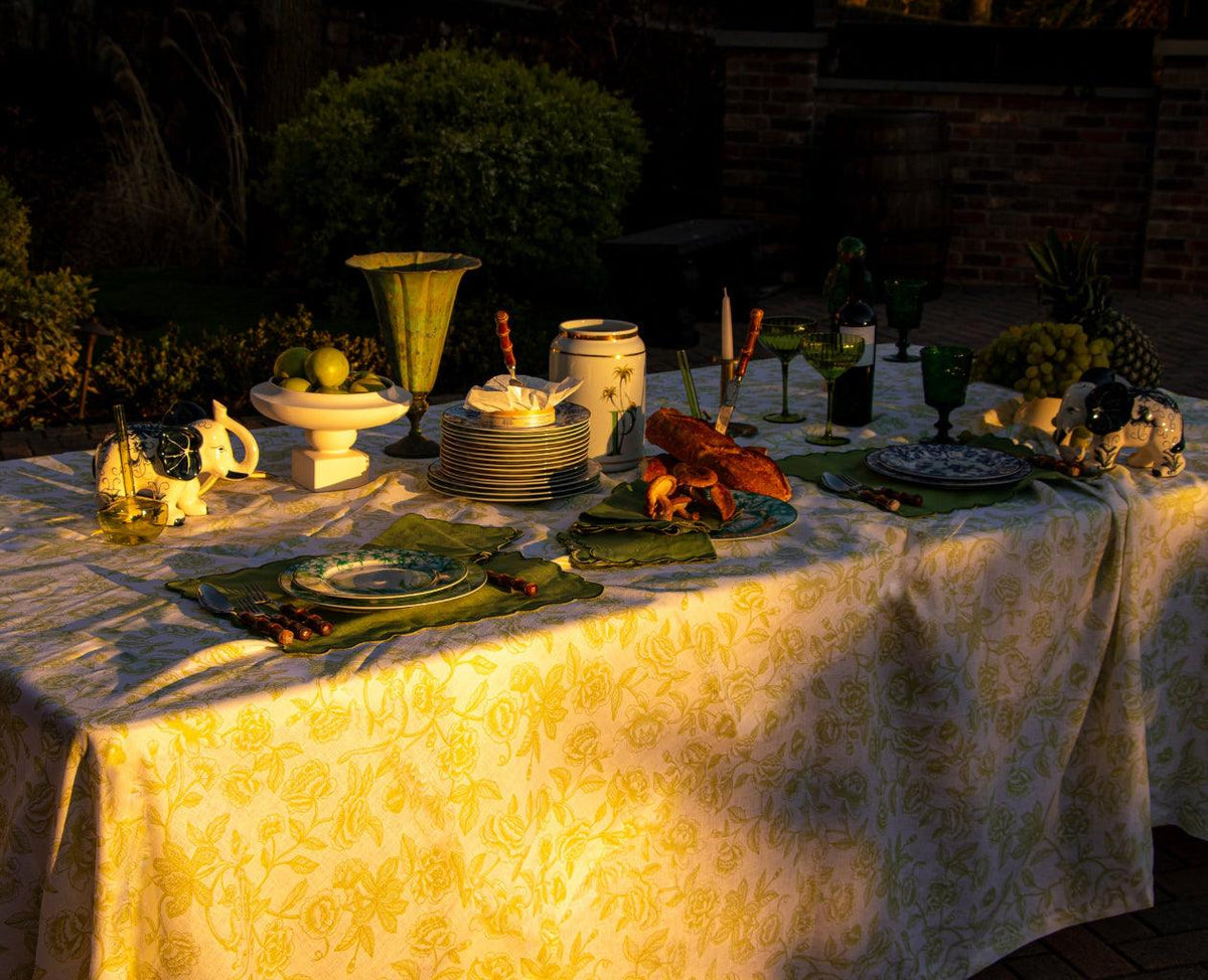 Ivory Flora Parlour Premium Linen Tablecloth