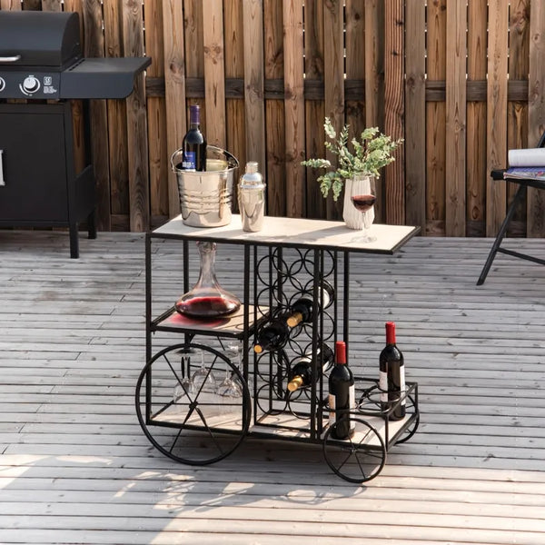 16-Bottle Mobile Bar Cart with Wine Rack Storage, Featuring an Elegant Design & Three Shelves for Storage/Display