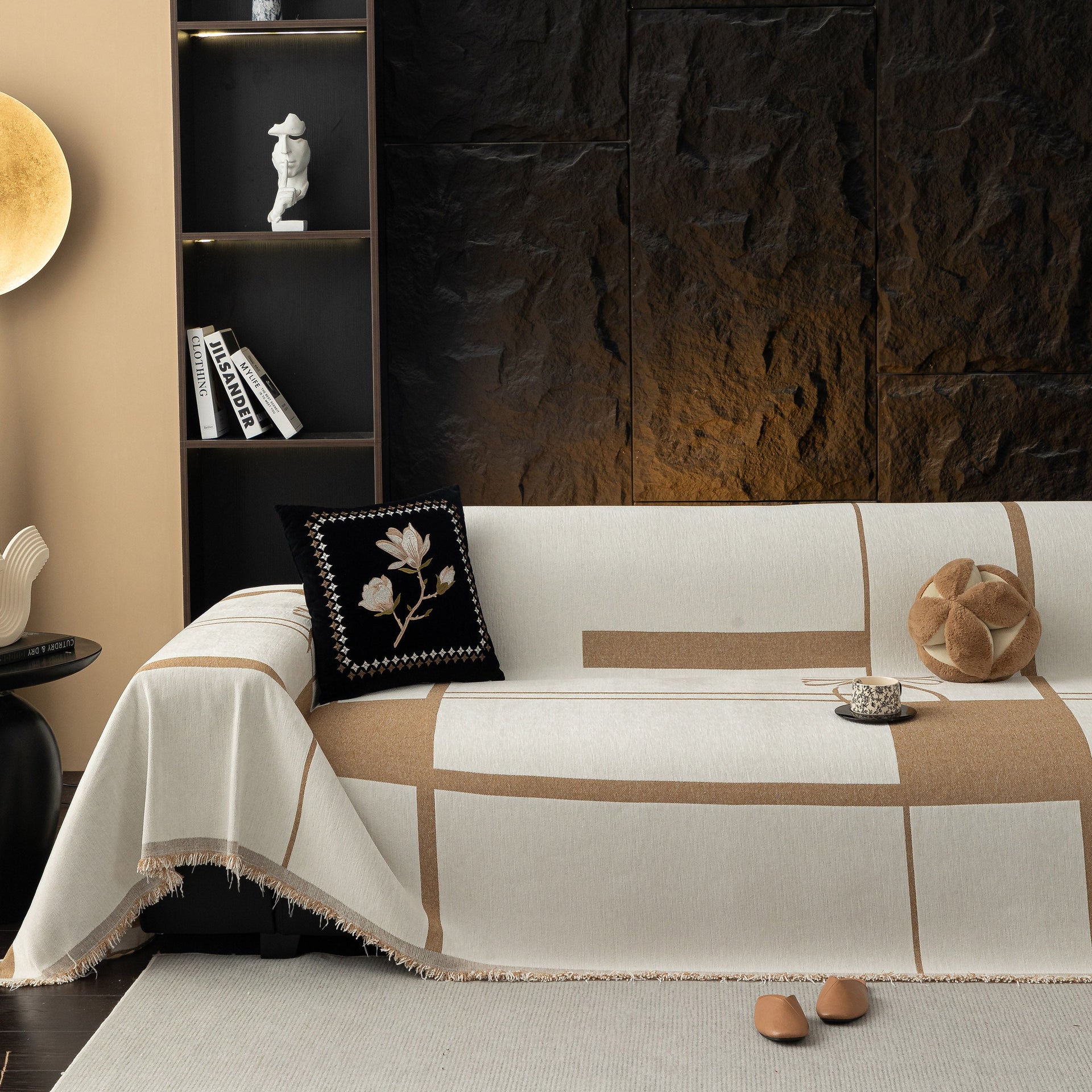 Modern Plaid Heavy Duty Sofa Throw Blanket, Boho Farmhouse Couch Cover with Tassel