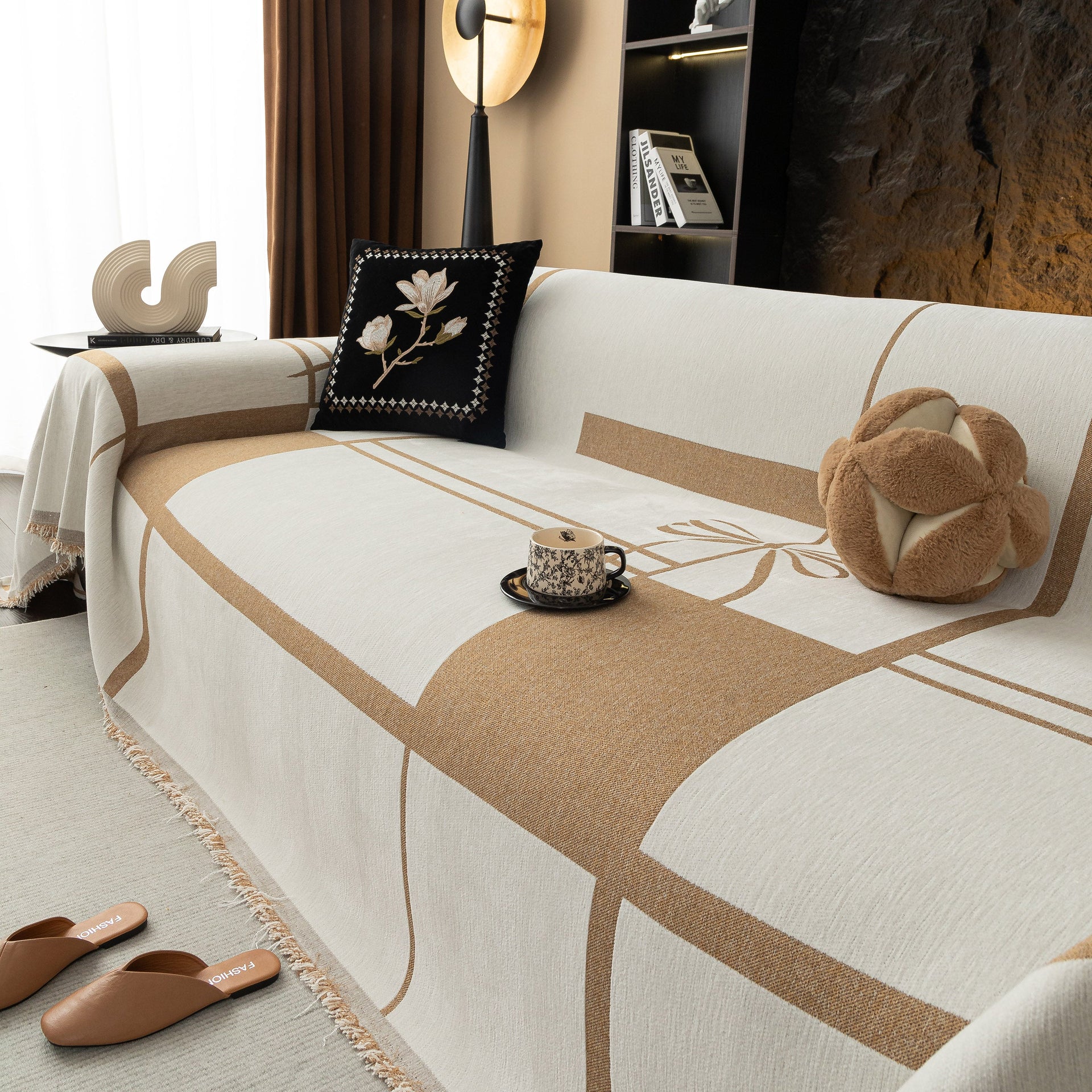 Modern Plaid Heavy Duty Sofa Throw Blanket, Boho Farmhouse Couch Cover with Tassel