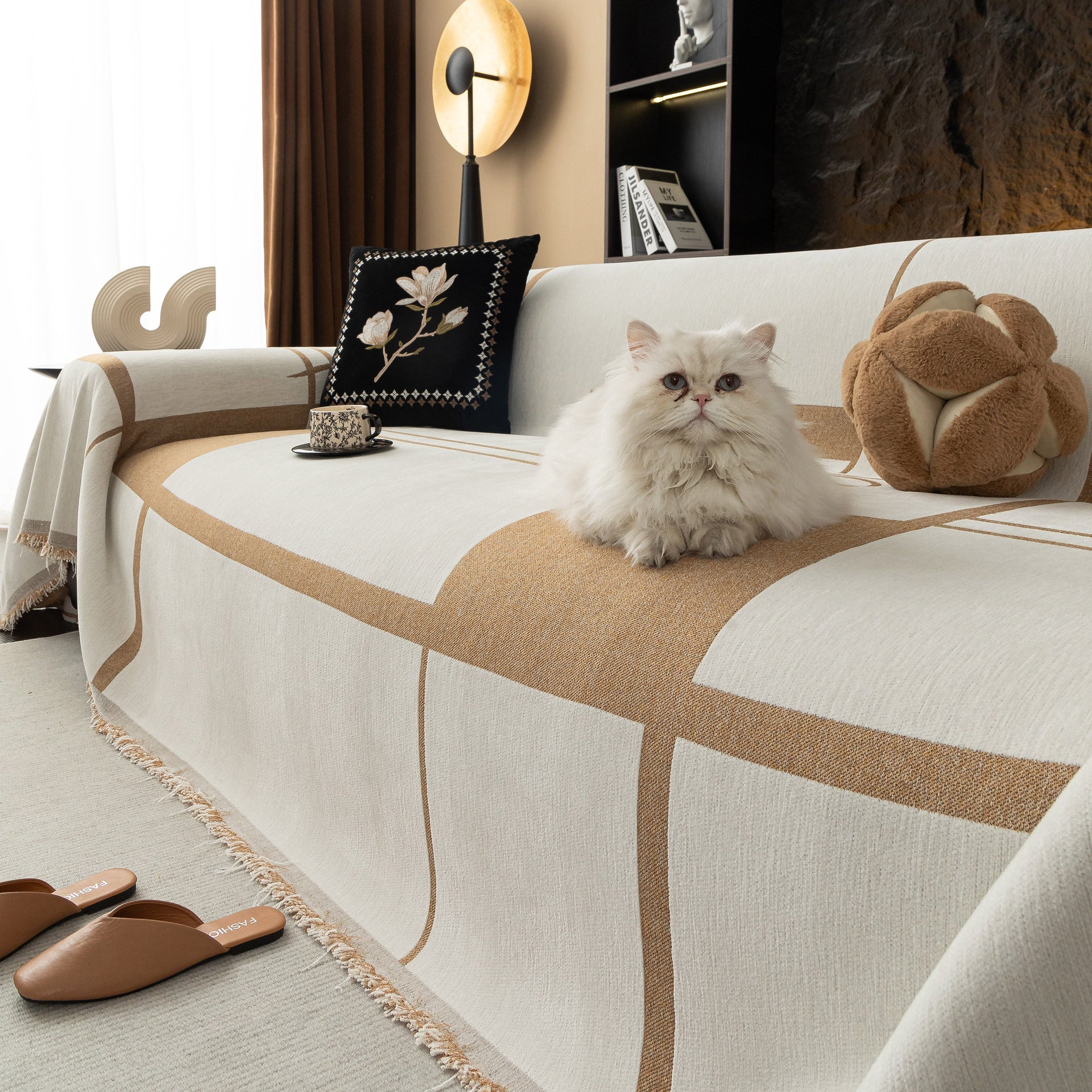 Modern Plaid Heavy Duty Sofa Throw Blanket, Boho Farmhouse Couch Cover with Tassel