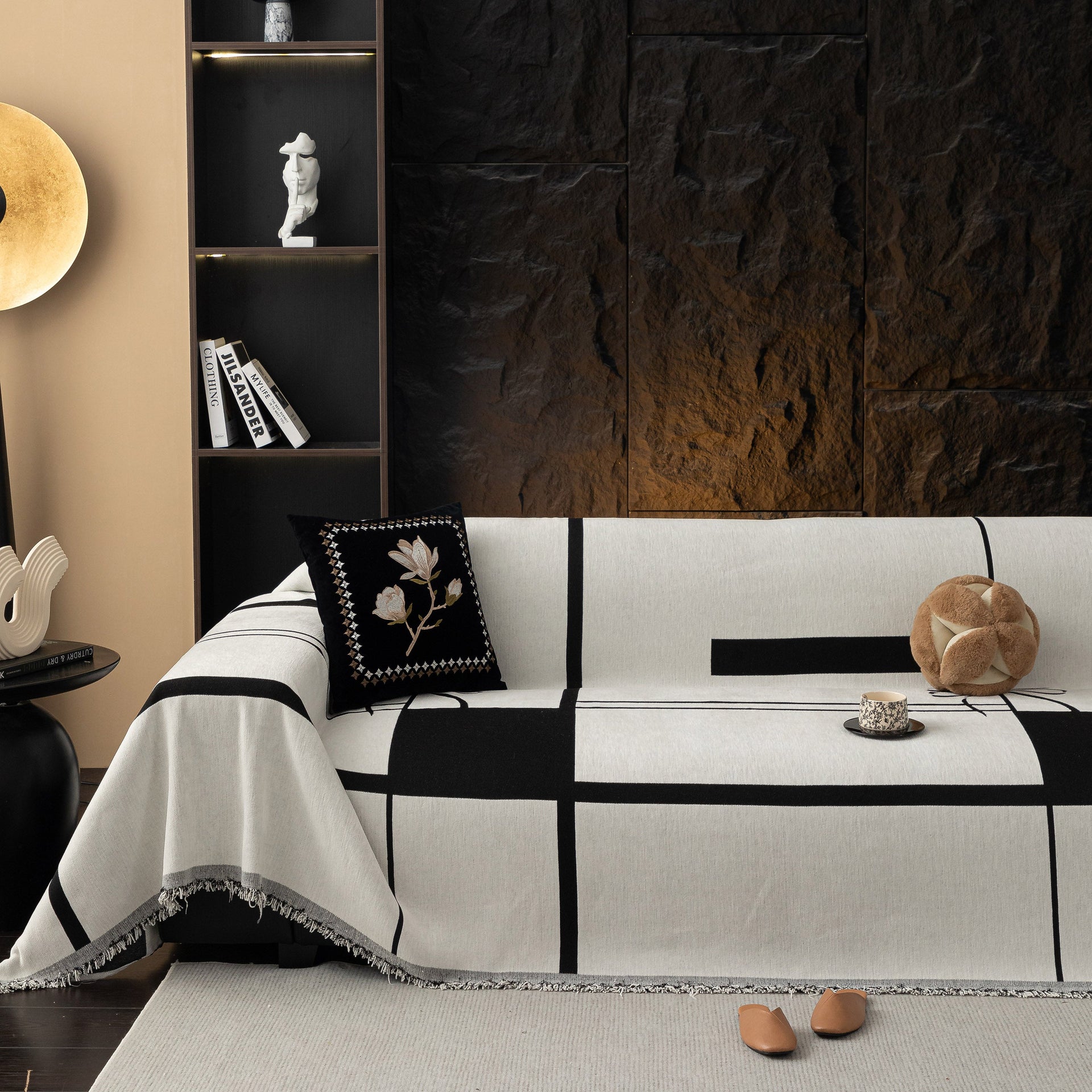 Modern Plaid Heavy Duty Sofa Throw Blanket, Boho Farmhouse Couch Cover with Tassel