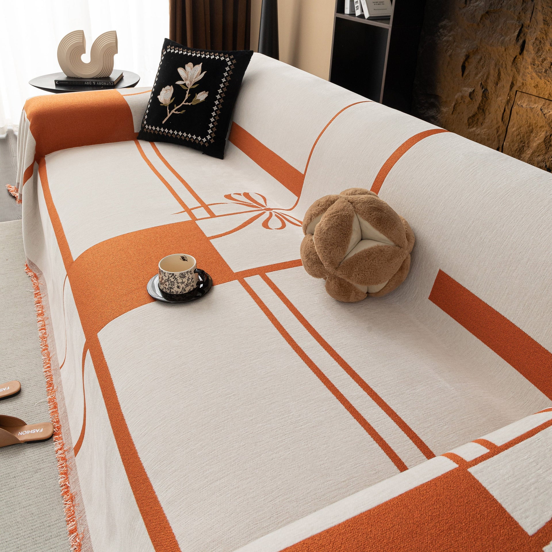 Modern Plaid Heavy Duty Sofa Throw Blanket, Boho Farmhouse Couch Cover with Tassel