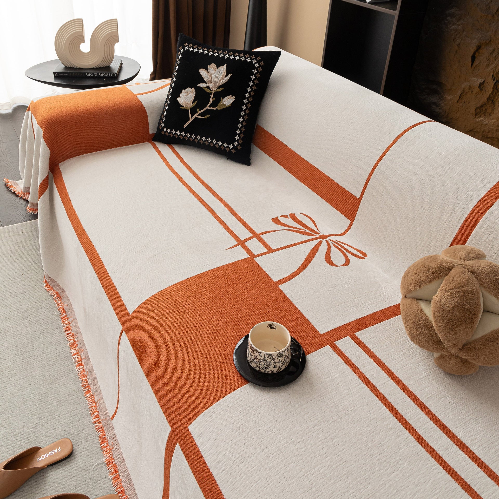 Modern Plaid Heavy Duty Sofa Throw Blanket, Boho Farmhouse Couch Cover with Tassel