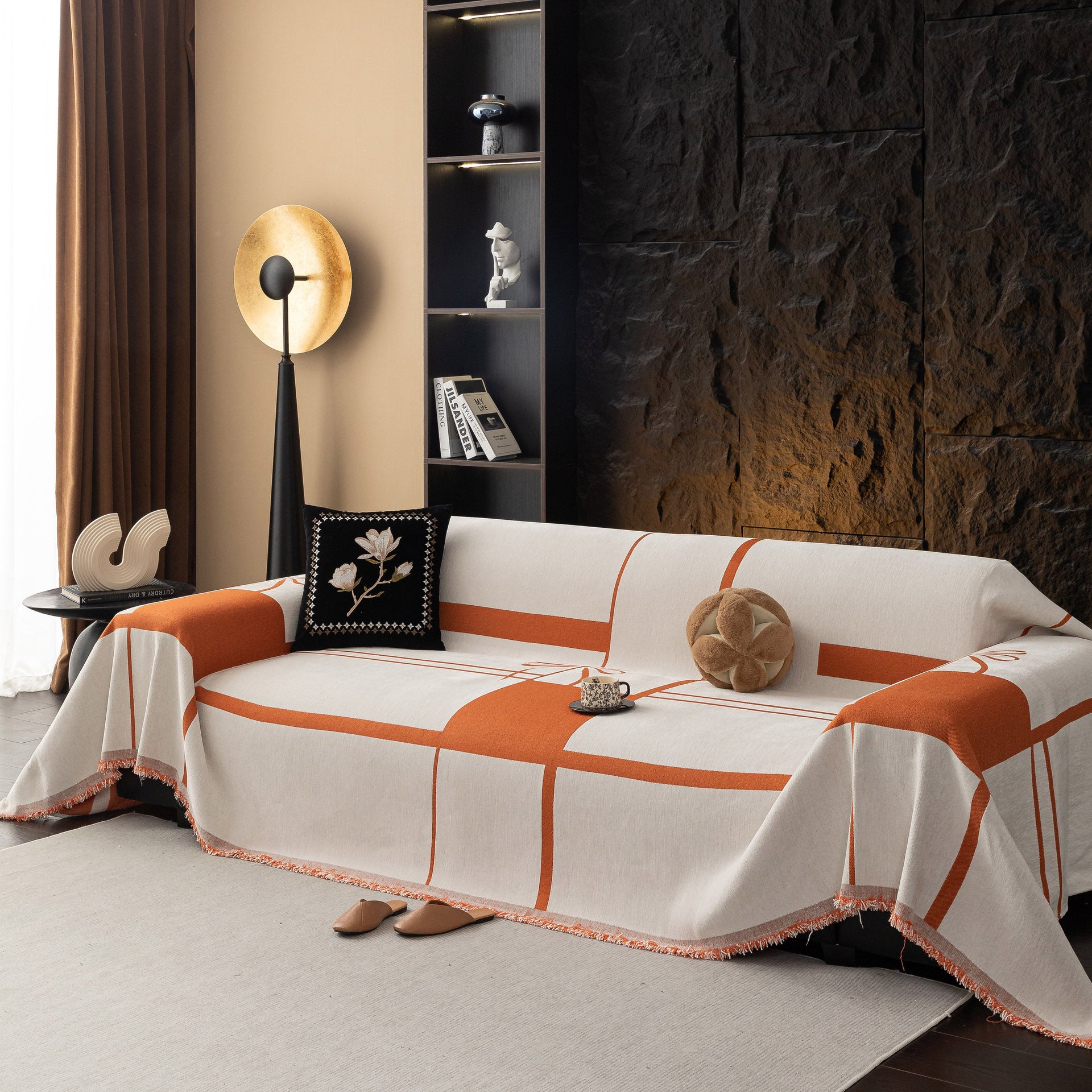 Modern Plaid Heavy Duty Sofa Throw Blanket, Boho Farmhouse Couch Cover with Tassel