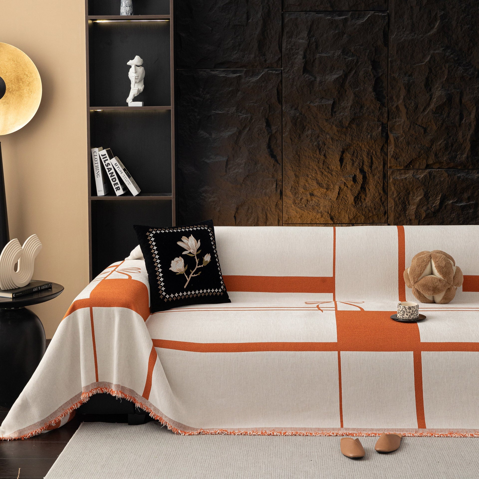 Modern Plaid Heavy Duty Sofa Throw Blanket, Boho Farmhouse Couch Cover with Tassel