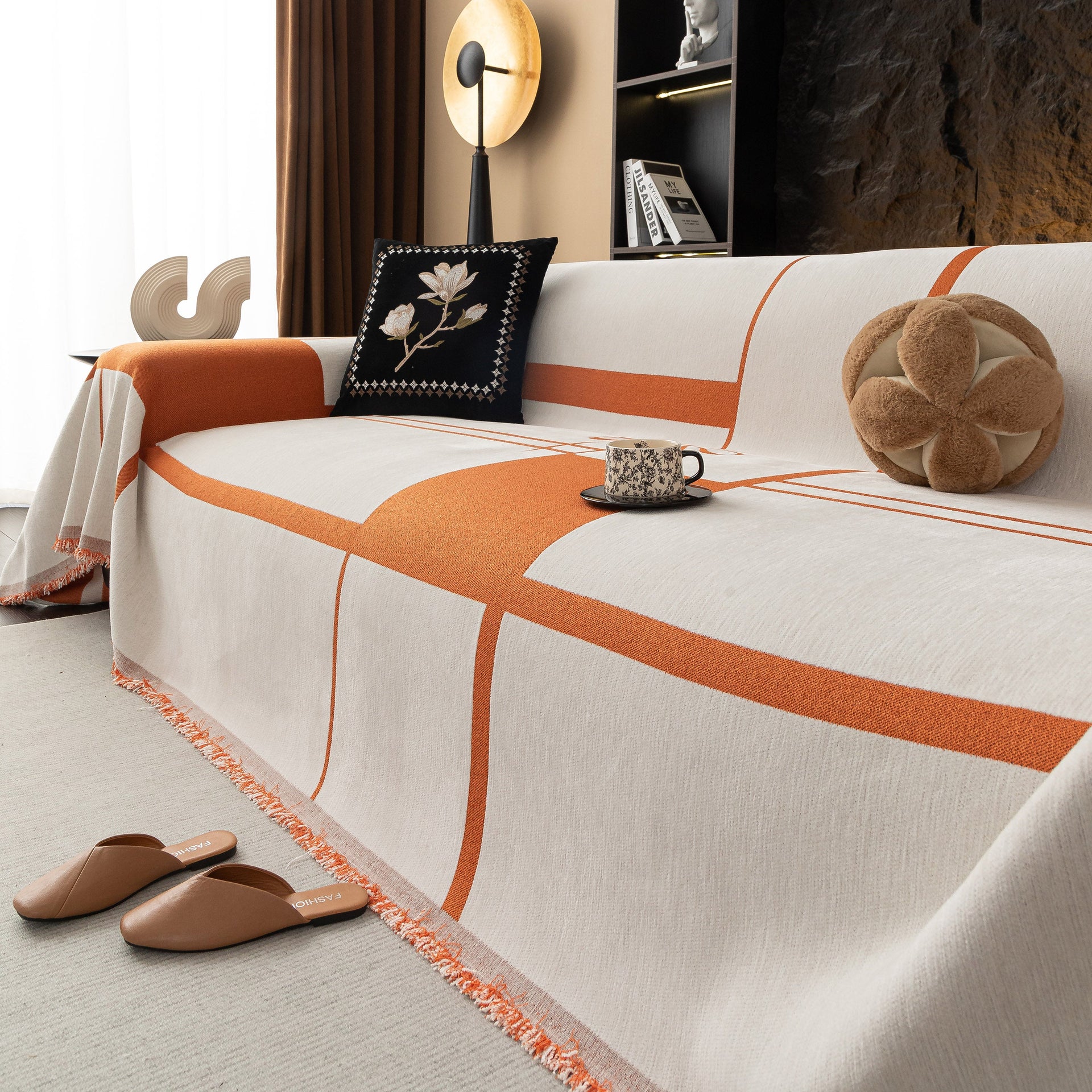 Modern Plaid Heavy Duty Sofa Throw Blanket, Boho Farmhouse Couch Cover with Tassel