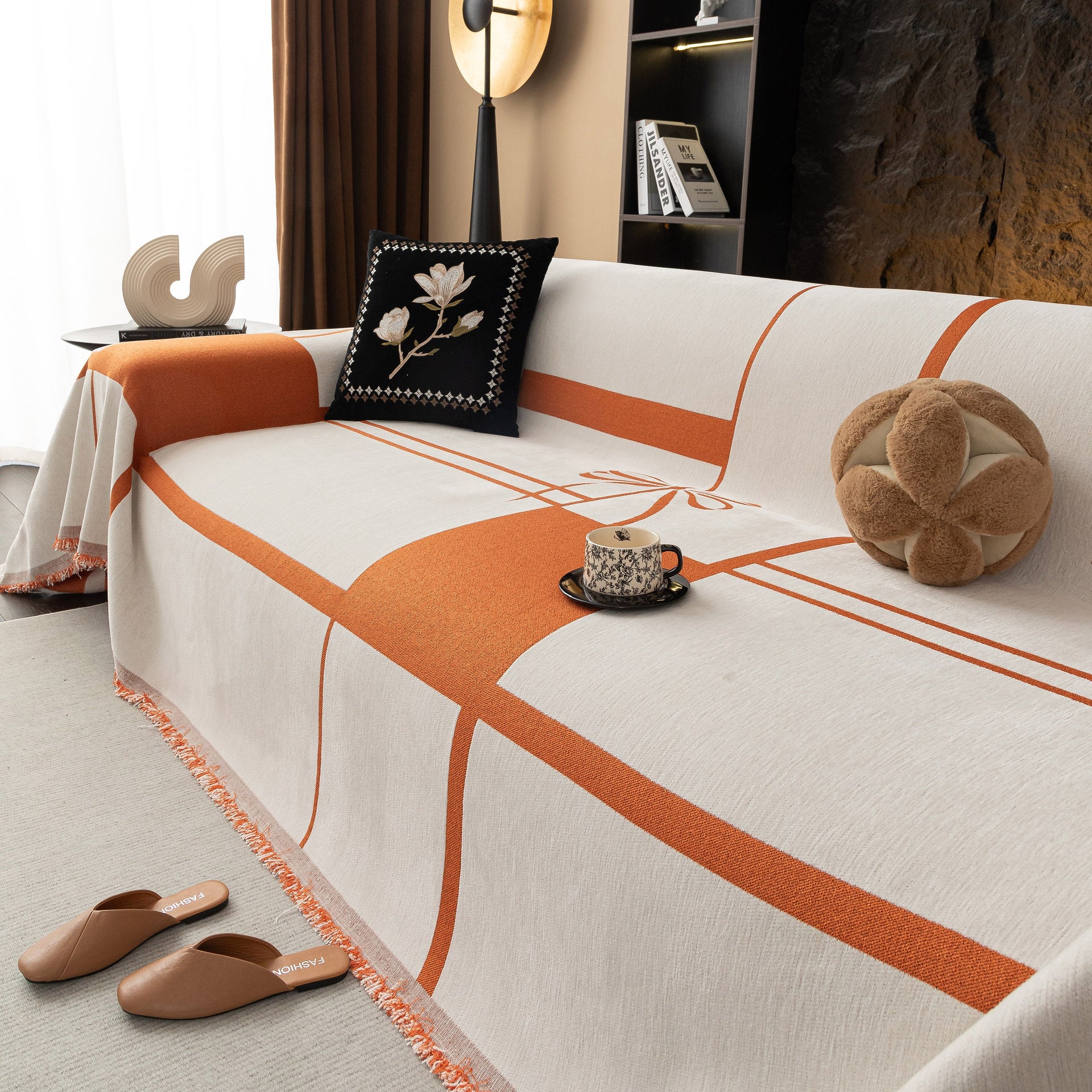 Modern Plaid Heavy Duty Sofa Throw Blanket, Boho Farmhouse Couch Cover with Tassel