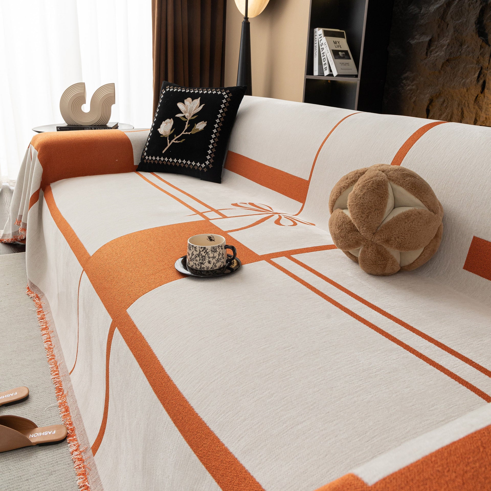 Modern Plaid Heavy Duty Sofa Throw Blanket, Boho Farmhouse Couch Cover with Tassel