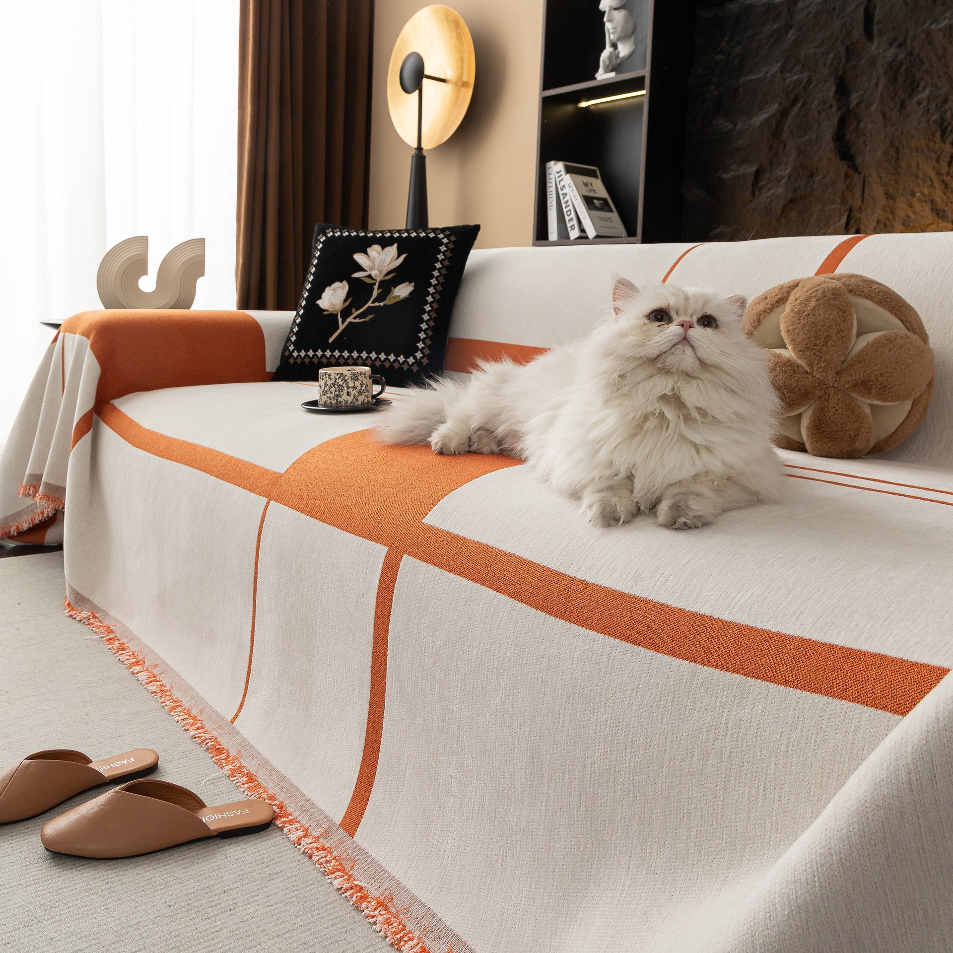 Modern Plaid Heavy Duty Sofa Throw Blanket, Boho Farmhouse Couch Cover with Tassel