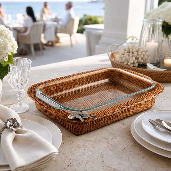 Orchid Hand Woven Wicker Rattan 3qt Rectangular Casserole Holder
