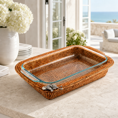 Orchid Hand Woven Wicker Rattan 3qt Rectangular Casserole Holder