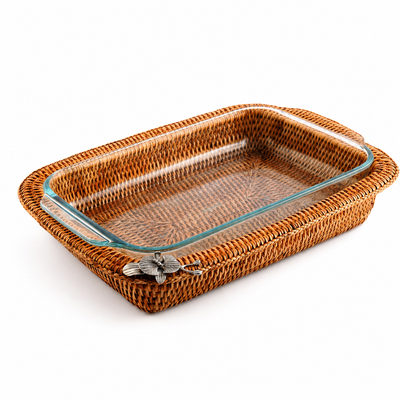 Orchid Hand Woven Wicker Rattan 3qt Rectangular Casserole Holder