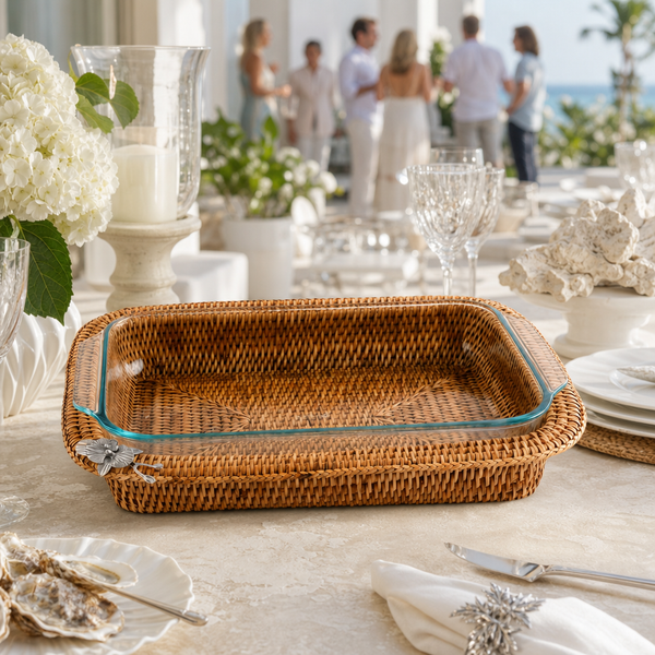Orchid Hand Woven Wicker Rattan 3qt Rectangular Casserole Holder