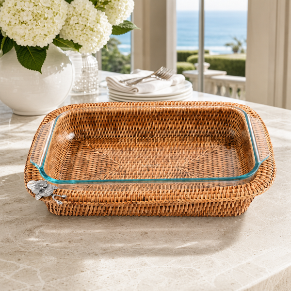 Orchid Hand Woven Wicker Rattan 3qt Rectangular Casserole Holder