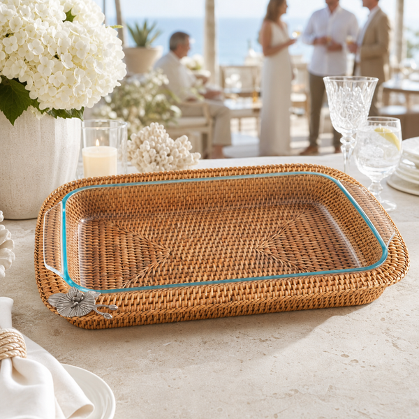 Orchid Hand Woven Wicker Rattan 3qt Rectangular Casserole Holder