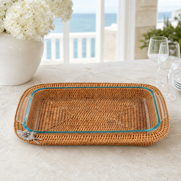 Orchid Hand Woven Wicker Rattan 3qt Rectangular Casserole Holder