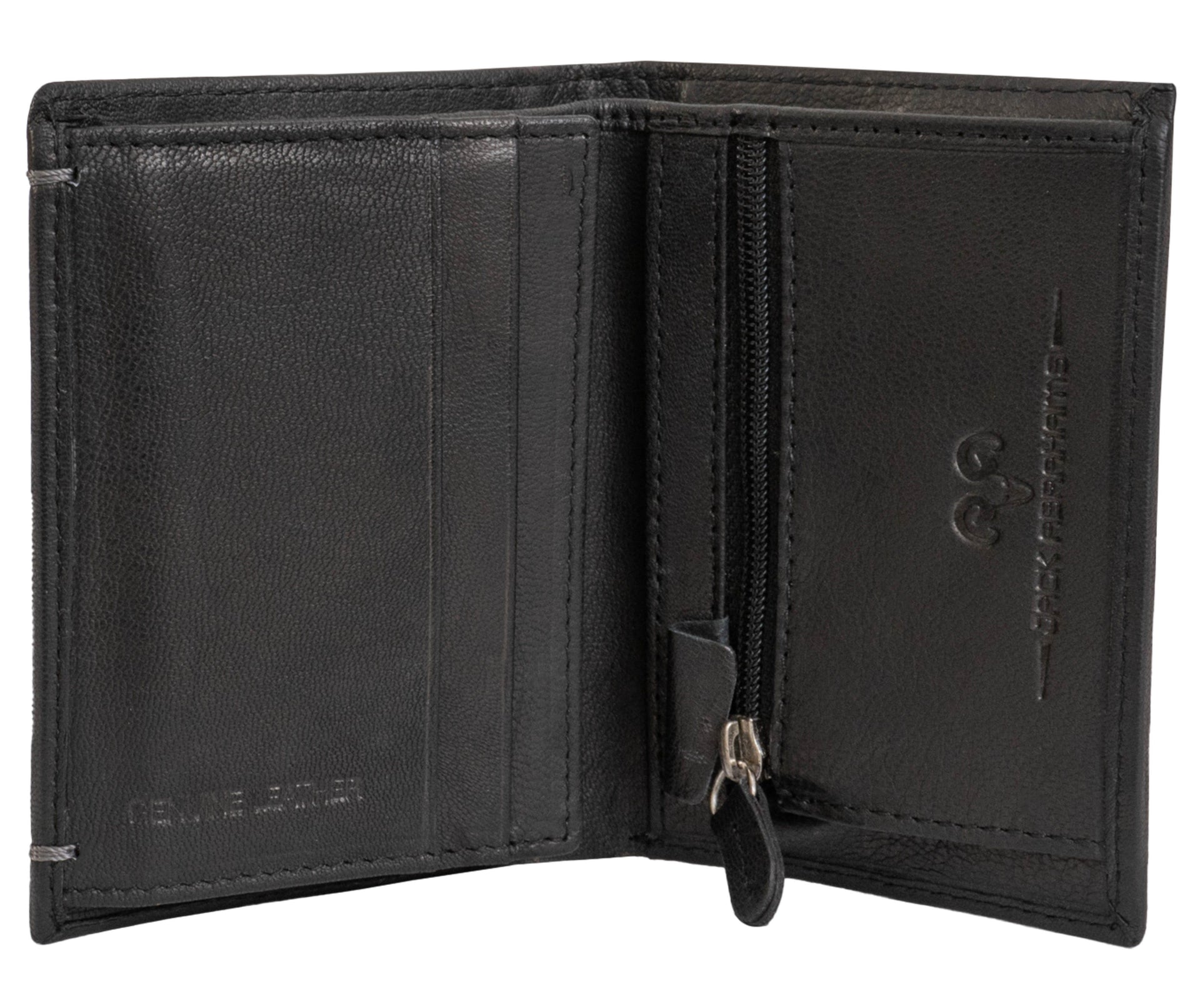 Jack Abrahams Goat Nappa Leather Bi-Fold Wallet with Zipper Pocket Black