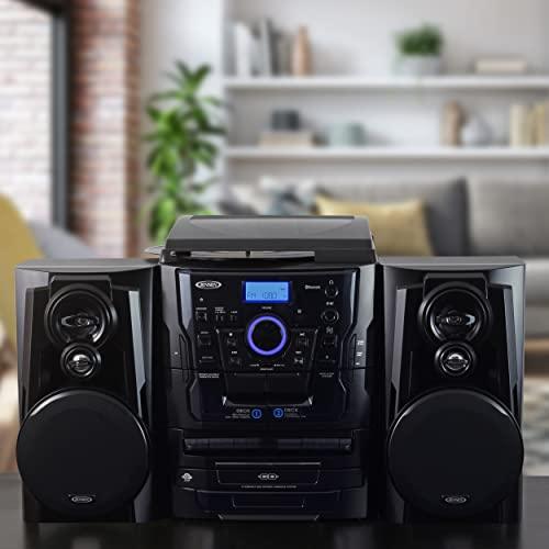 JENSEN Shelf Stereo System with Bluetooth, Turntable, 3-CD Changer & Dual Cassette - Gifts for You 'n Me