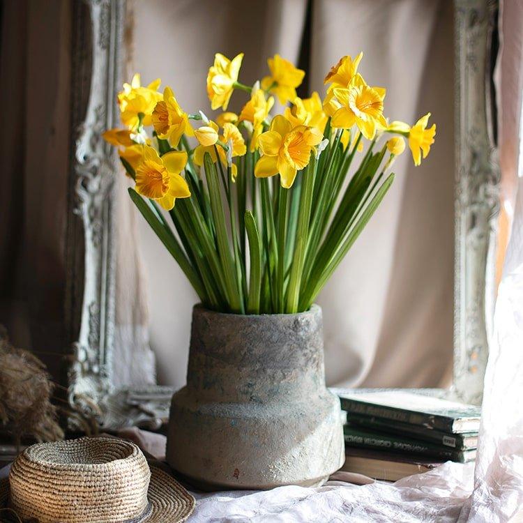 Artificial Silk Yellow Faux Daffodil Flower Stem 19