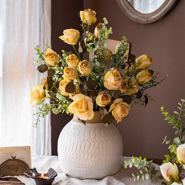Artificial Faux Silk Flower Dry Rose Stem White or Yellow 23